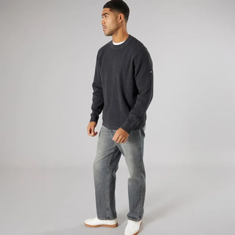 Herre striktrøje mørkegrå melange Dar Grey M