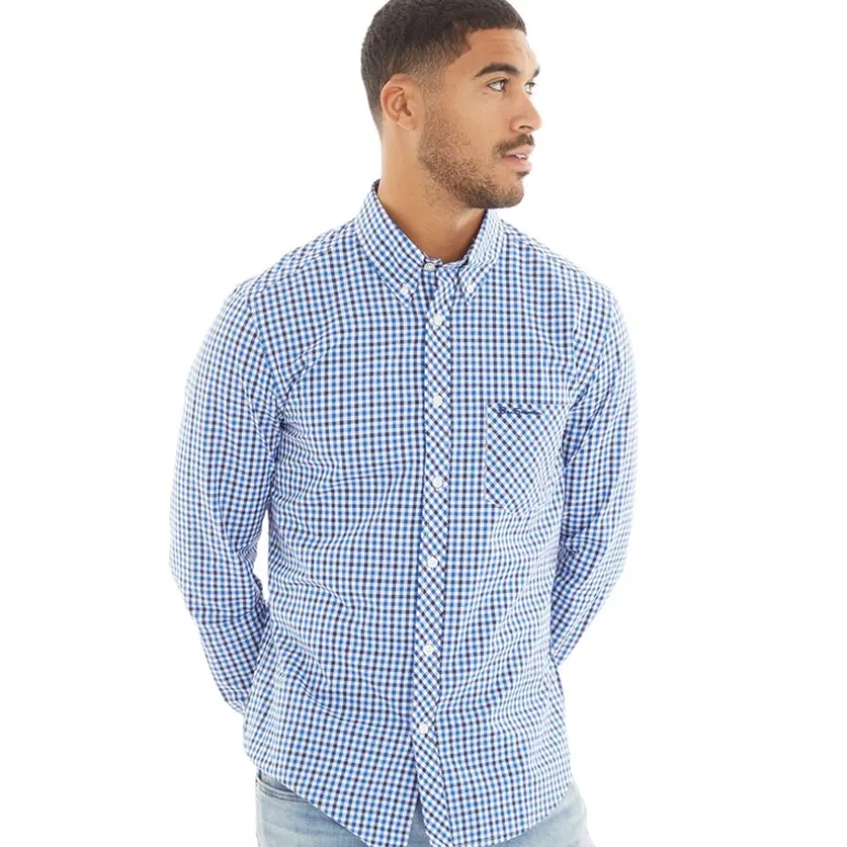 Herre Three Gingham Langærmet shirts Blå