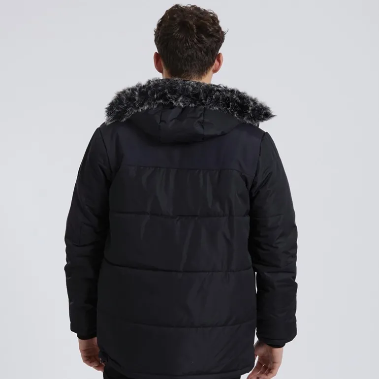 Herre Tillor Pelsforet Hætteforsynet Vatteret Ripstop Parka Sort