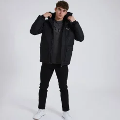 Herre Tillor Pelsforet Hætteforsynet Vatteret Ripstop Parka Sort