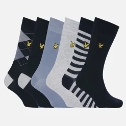 Herre Timothy Seks Pak Strømper Med Gaveæske Peacoat/​Tempest/​Argyle/​Stripe/​Light Grey Marl/​Peacoat