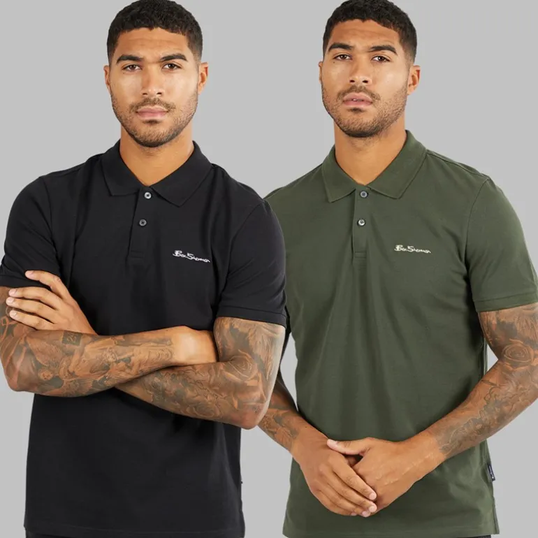 Herre to pak ensfarvede poloskjorter Sort/Khaki