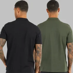 Herre to pak ensfarvede poloskjorter Sort/​Khaki