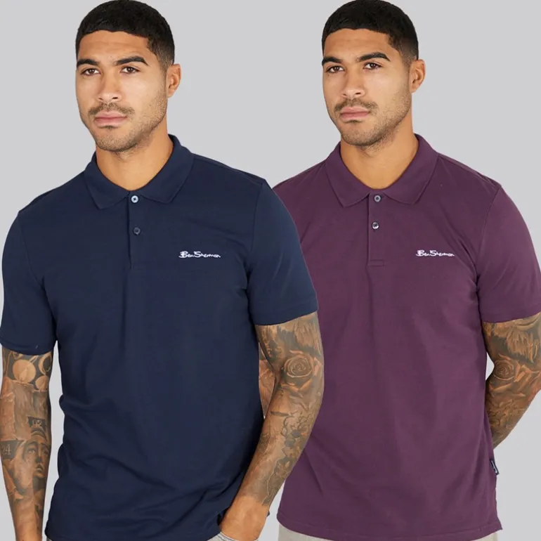 Herre to pak ensfarvede poloskjorter Plum/Dark Navy