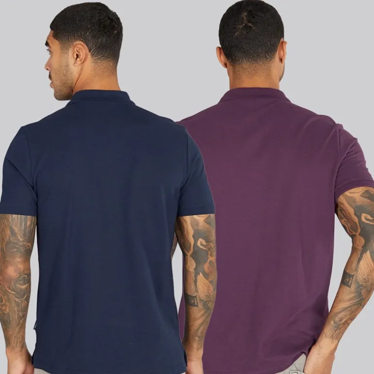 Herre to pak ensfarvede poloskjorter Plum/Dark Navy