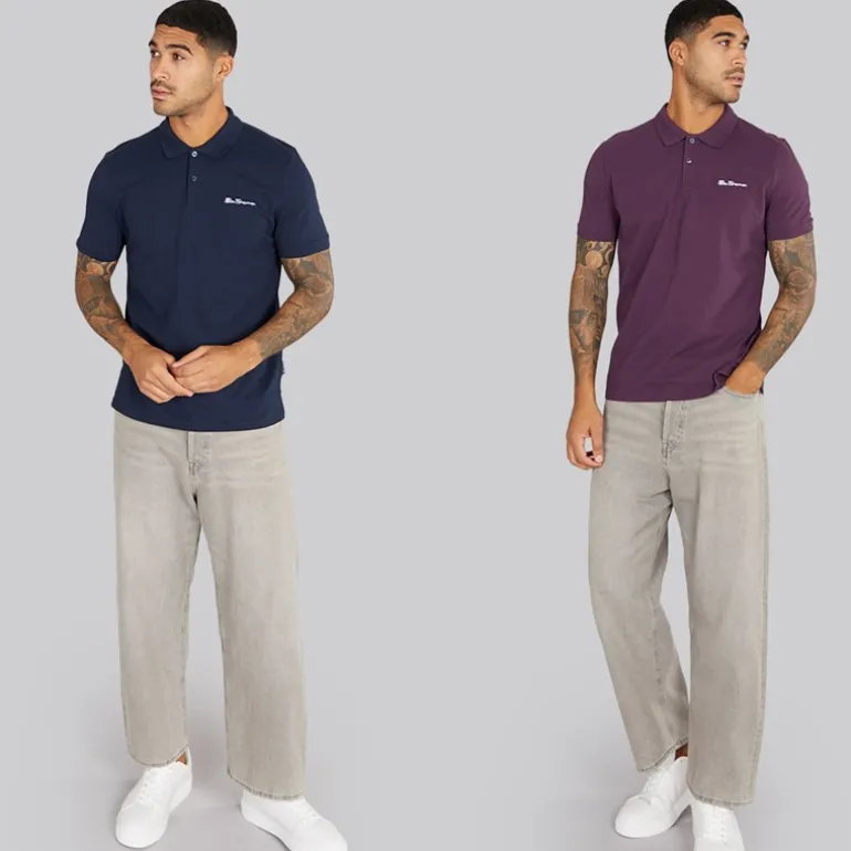 Herre to pak ensfarvede poloskjorter Plum/Dark Navy