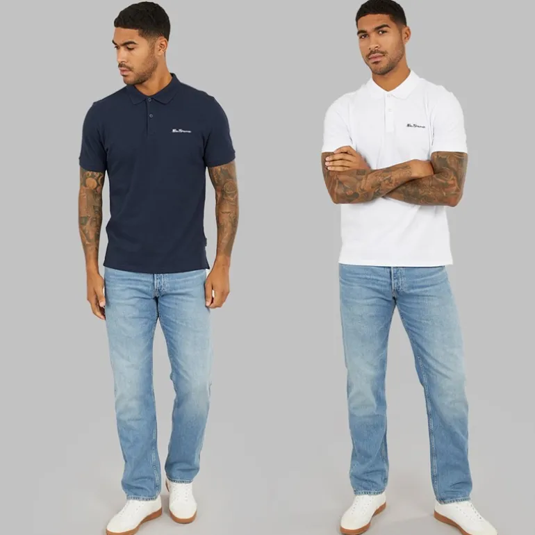 Herre to pak poloer mørkeblå/hvid