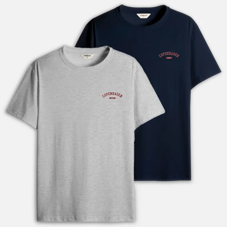 Herre To Pak Trykte T-shirts Grå / Marineblå