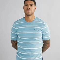 Herre T-shirt med tynde striber Petrol
