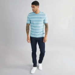 Herre T-shirt med tynde striber Petrol