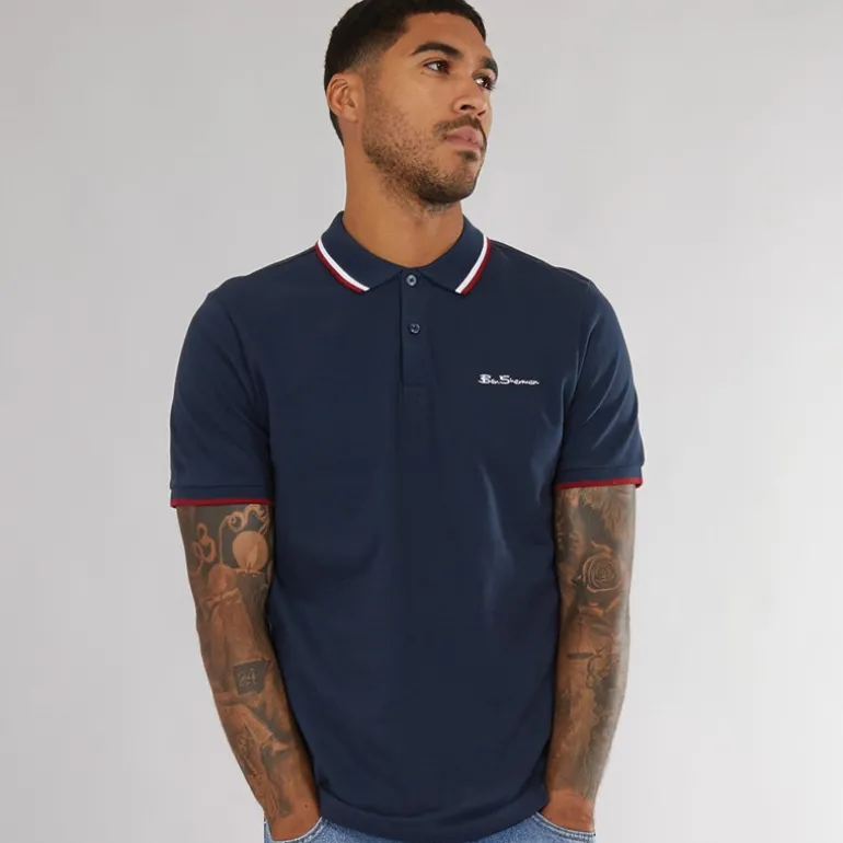 Herre tværstribet polo skjorte Dark Navy
