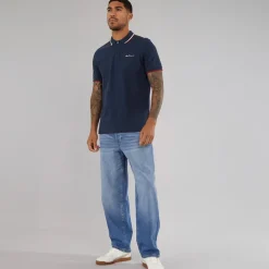 Herre tværstribet polo skjorte Dark Navy