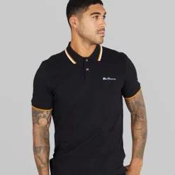 Herre tværstribet polo skjorte Sort