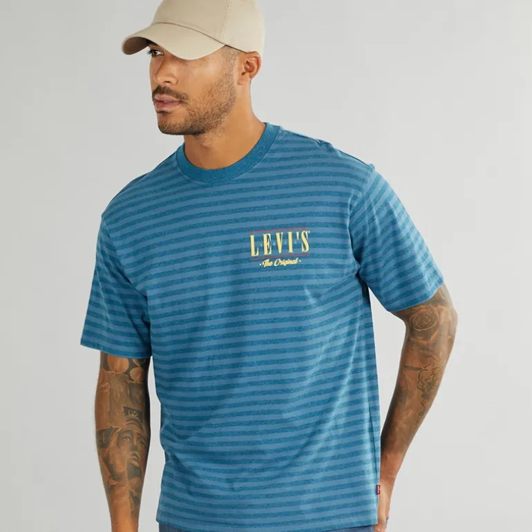 Herre Vintage Fit T-shirt Stribe Serif Logo Hampton Bay