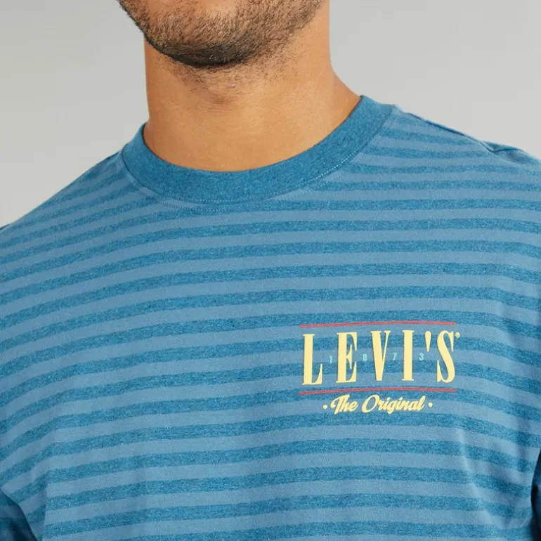 Herre Vintage Fit T-shirt Stribe Serif Logo Hampton Bay