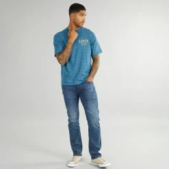 Herre Vintage Fit T-shirt Stribe Serif Logo Hampton Bay