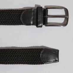 Herre vævet elastisk bælte sort/​sort læder 2