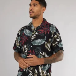 Herre Wayne Kortærmet Viscose Skjorte Sort