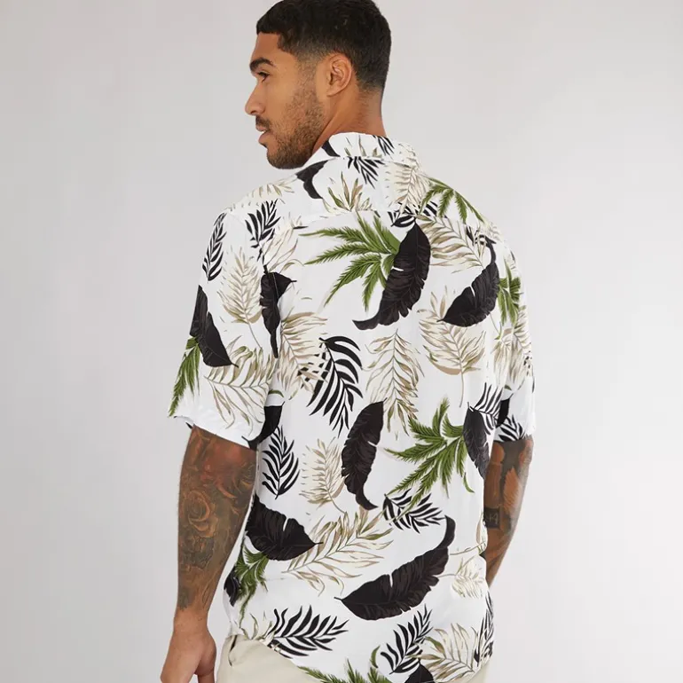 Herre Wayne Kortærmet Viskose Skjorte Antique Hvid