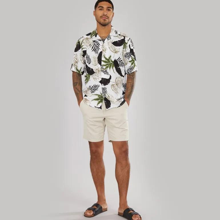 Herre Wayne Kortærmet Viskose Skjorte Antique Hvid