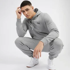 Hættetrøje med lille logo Herre Essentials Mellemgrå Meleret