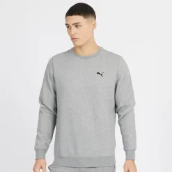 Hættetrøje til Herre Small Logo Crew Mellemgrå Meleret