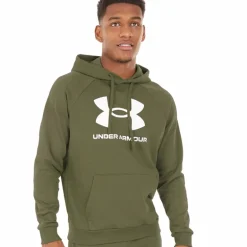 Hættetrøje til Herre UA Rival Fleece Logo Marine OD Grøn/​Hvid