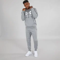 Hættetrøje til Herre UA Rival Fleece Logo Castlerock Lysegrå/​Hvid