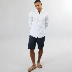 Hvid Langærmet Skjorte med Striber Inbrayden til herre