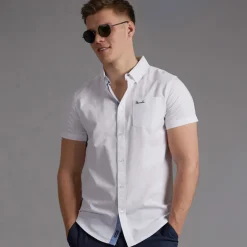 Hvid Skjorte med Korte Ærmer Bowdon til herre