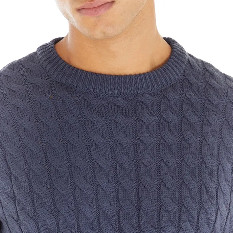 Hvid Trøje med Kabelmønster til Mænd Blå