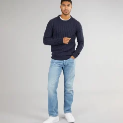 Hvid Trøje med Kabelmønster til Mænd Blå