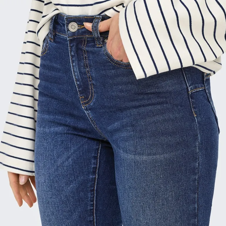 Jeans til kvinder Rina Mid Rise Push Up Mørkeblå