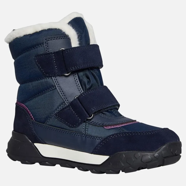 Junior Piger Trekkyup Dobbelt Rem Pelsforet Støvler Marineblå/Lilla