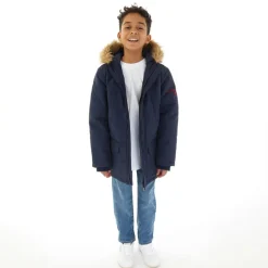 Klassisk Parka Frakke til Drenge med Pels Kant Blå