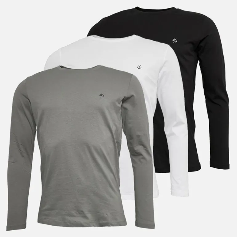 Mænd Archie Tre Pak Langærmede Trøjer Hvid/Tapsko/Alloy