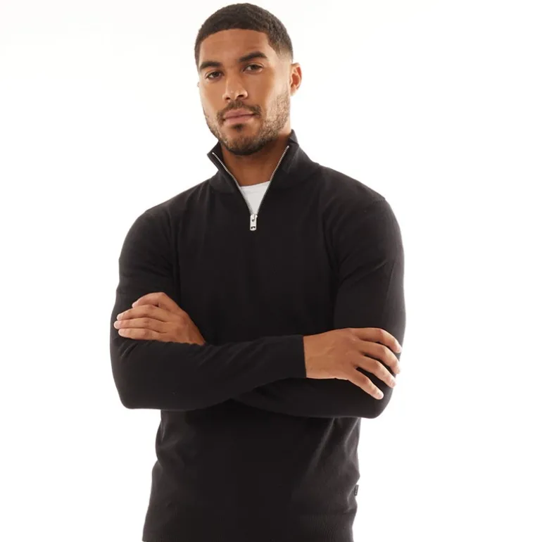 Mænd Emil Strik 1/2 Lynlås Trøje Sort