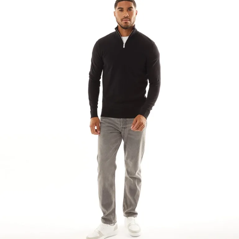 Mænd Emil Strik 1/2 Lynlås Trøje Sort