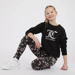 Piger Oversized Crew Sweatshirt og Abstrakt Leggings Tracksuit Sæt Sort