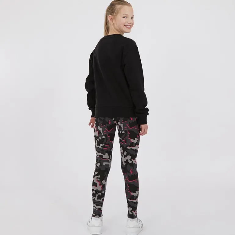 Piger Oversized Crew Sweatshirt og Abstrakt Leggings Tracksuit Sæt Sort