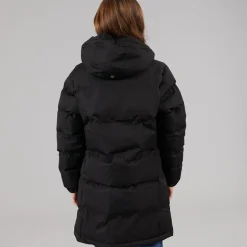 Piger Tiffy Vandtæt Lang Polstret Hættejakke Sort