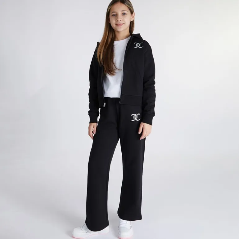 Piger T-shirt med lynlås og brede ben Joggingbukser Tracksuit Sæt Sort