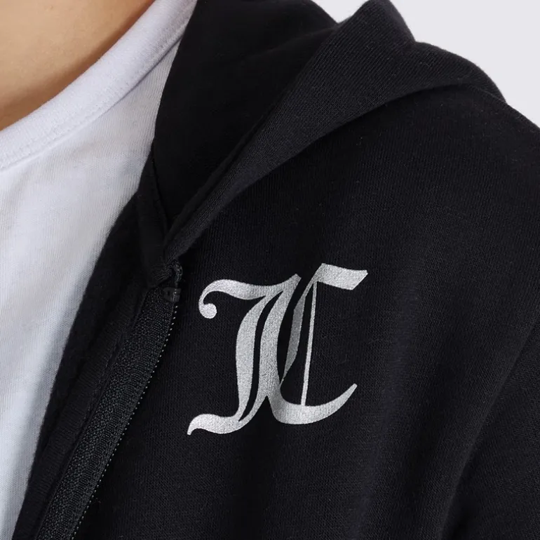 Piger T-shirt med lynlås og brede ben Joggingbukser Tracksuit Sæt Sort