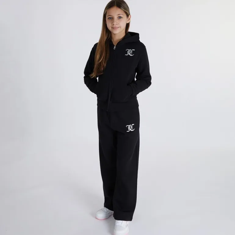 Piger T-shirt med lynlås og brede ben Joggingbukser Tracksuit Sæt Sort