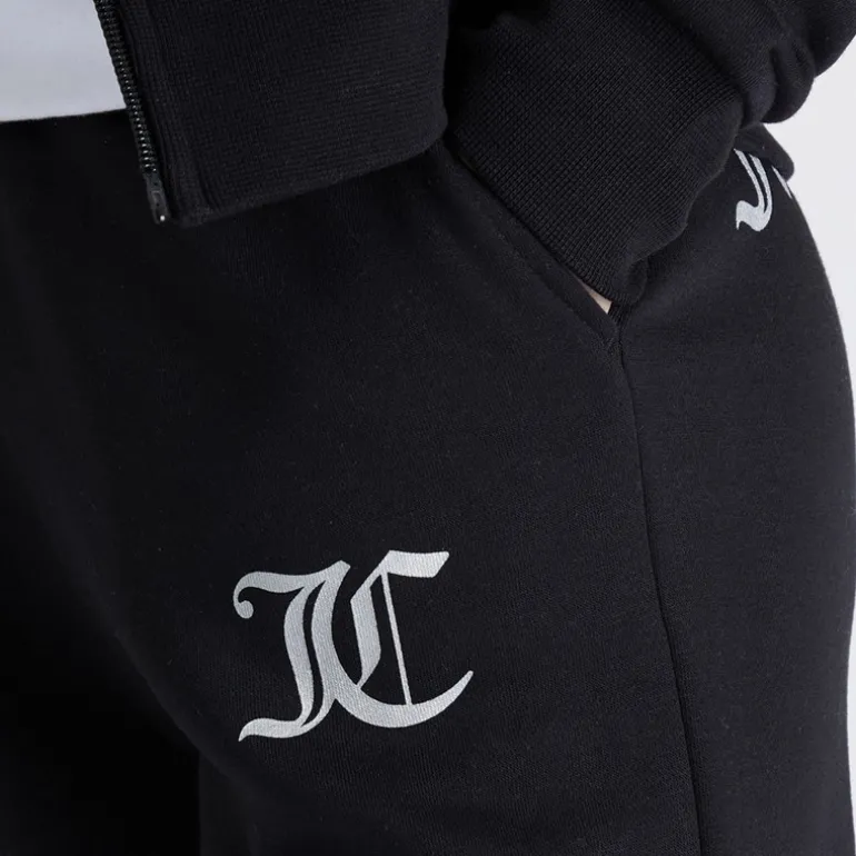 Piger T-shirt med lynlås og brede ben Joggingbukser Tracksuit Sæt Sort