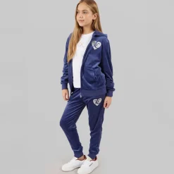 Piger Velour Hjerte Logo Træningssæt Blå Print