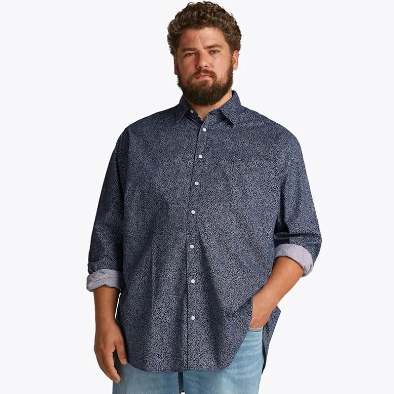 Store størrelser Herre Poplin Langærmet Skjorte Night Sky / Ivory Petal Prt