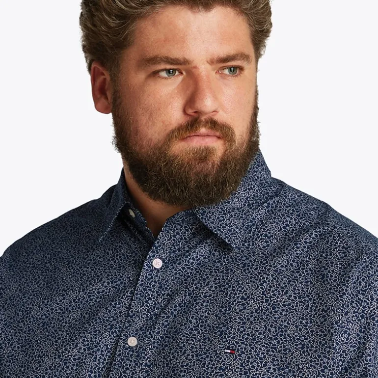 Store størrelser Herre Poplin Langærmet Skjorte Night Sky / Ivory Petal Prt