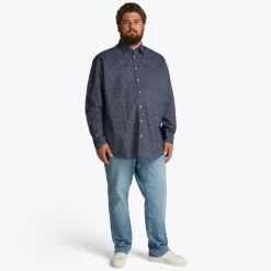 Store størrelser Herre Poplin Langærmet Skjorte Night Sky / Ivory Petal Prt