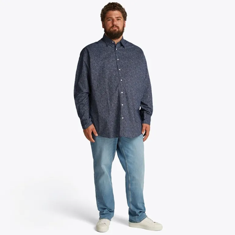 Store størrelser Herre Poplin Langærmet Skjorte Night Sky / Ivory Petal Prt